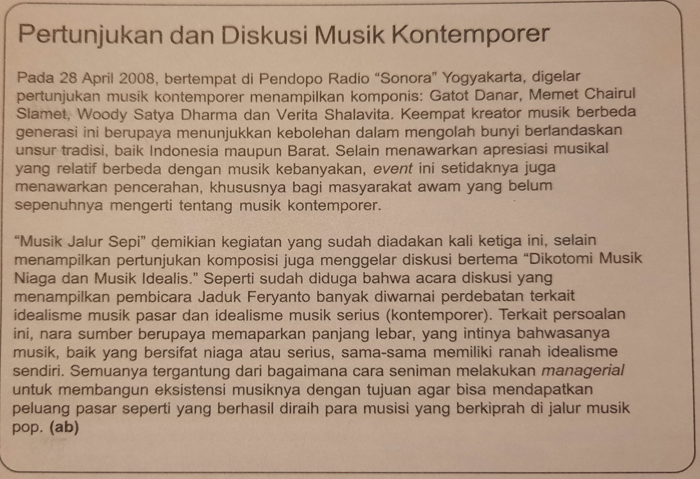 Reportase Musik Jalur Sepi ke-3 – JOGJA SONIC INDEX